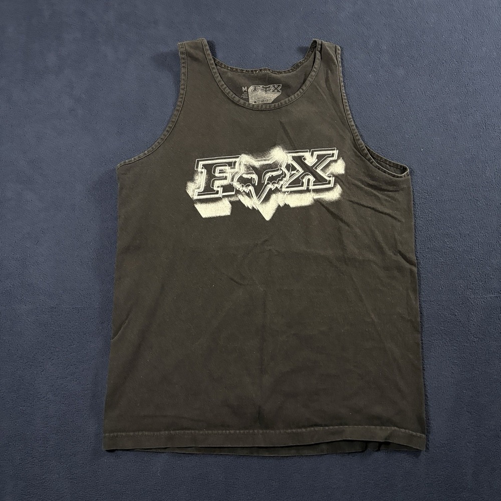 Vintage Fox Racing Tank Top Mens M Black Graphic Y2K Motocross Grunge Shirt